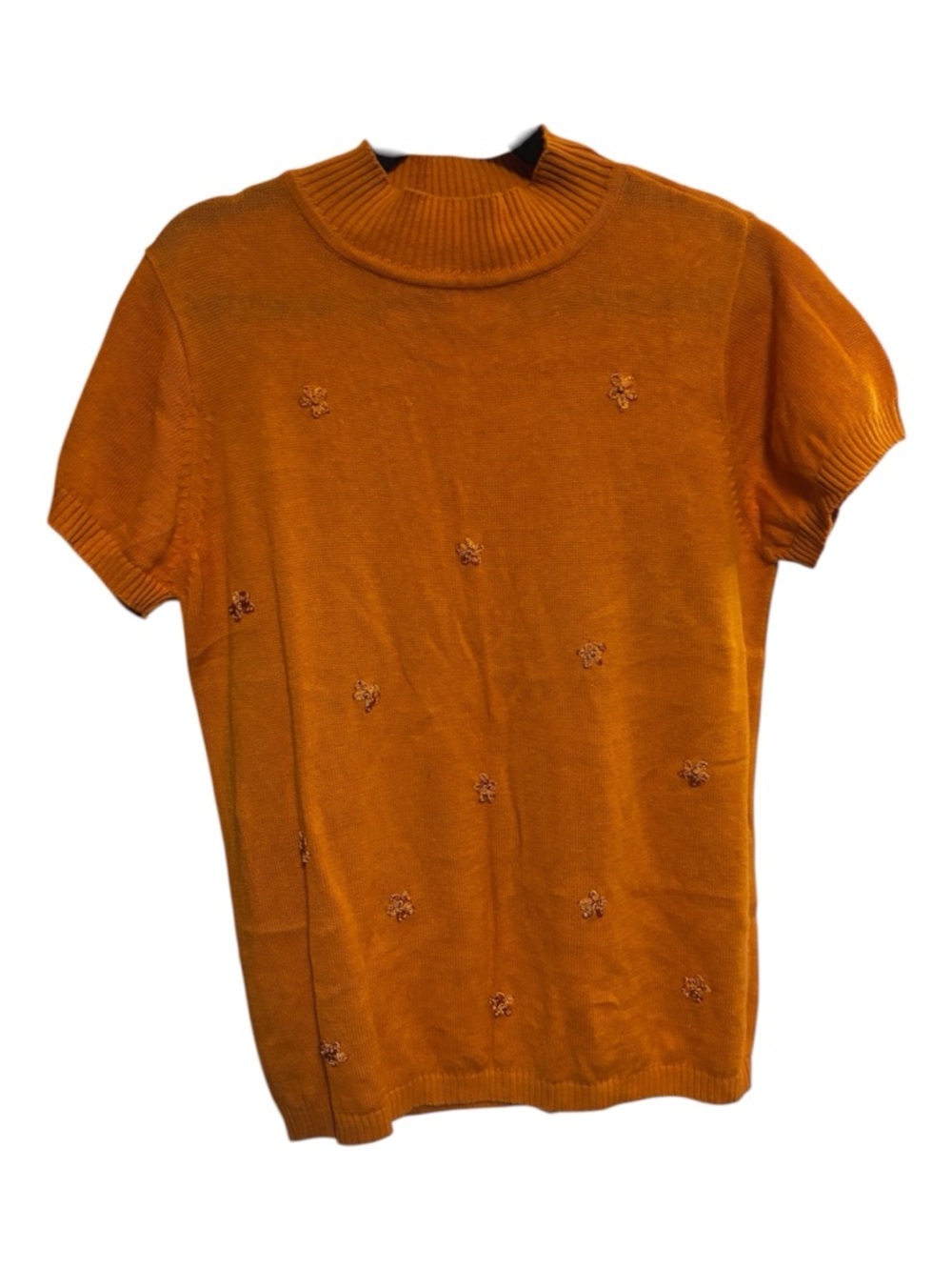 Vintage Milano Golden Mustard Short Sleeve Knit w/ Embroidered Details | Size M